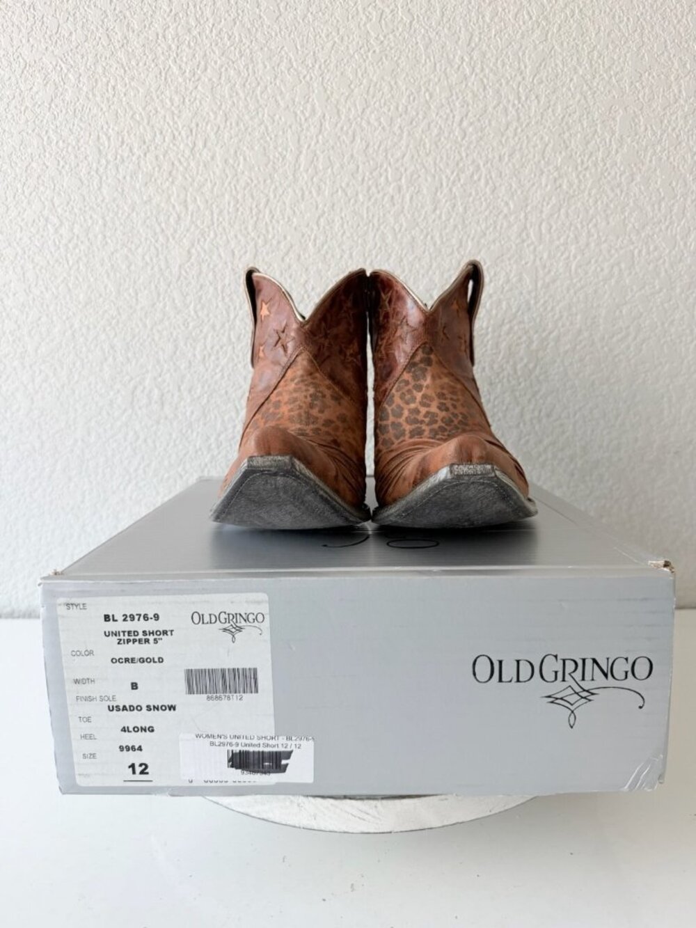 Old Gringo UNITED Short Brown Boots Animal Print Cowboy Womens 12 Snip Toe Ankle - Picture 10 of 11